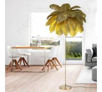 YYUTLUO Lámpara De Plumas Moderna, Lámpara De Pie De Plumas De Avestruz Natural, 160cm De Altura, Poste Dorado Y Luz De Pie Con Base, Bombillas LED G4 De 3 Temperaturas Color Sala De Estar (Camello)