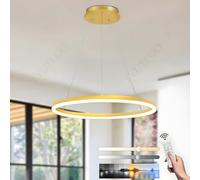 YYUTLUO Lámpara LED DIY Circular Moderna, 1 Oro Anillos, ∅100cm=45W, H150cm Altura Ajustable, Metal + Acrílico, Control Remoto Regulable, Lámpara Colgante Techo Redonda, Sala Estar Dormitorio Estudiar