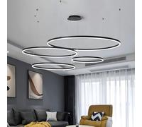 YYUTLUO Lámpara LED DIY Circular Moderna | 4 Negra Anillos :40+60+80+100cm=120W Iluminación Colgante LED Metal+Acrílico Control Remoto Regulable 2.4G Lámpara Colgante Techo Redonda Estar Dormitorio