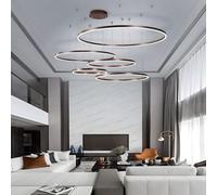 YYUTLUO Lámpara LED DIY Circular Moderna | 5 Marrón Anillos :20+40+60+80+100cm=130W| Iluminación Colgante LED Metal+Acrílico, Control Remoto Regulable 2.4G Lámpara Colgante Redonda Estar Dormitorio