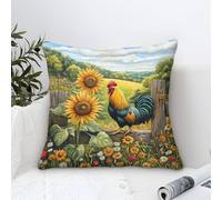 YYVKPMLXC Funda Cojines Gallo Moderno Patrón,Escena de Tierras agrícolas idílicas Cuadrado Funda De Almohada Poliéster Funda De Cojín para Salón Dormitorio con Cierre De Cremallera Oculta 50x50cm