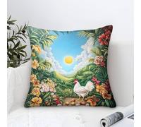 YYVKPMLXC Gallo Fundas Cojines Estética Artística,Escena Tropical idílica Cuadrado Hogar Almohadas Fundas Poliéster Funda De Cojín para Salón Dormitorio con Cierre De Cremallera Oculta 50x50cm