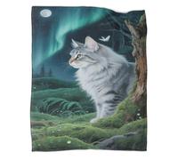 YYVKPMLXC Manta De Forro Polar Gato de Bosque Noruego 3D Suave Y Cálida Mullida Manta Paisaje Forestal para Niños Adultos 80x90inch(200x230cm)