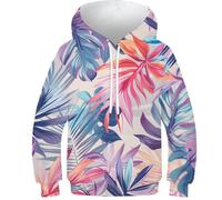 YYVKPMLXC Niños Sudaderas Hojas Tropicales Coloridas 3D Impresión Hooded Pullover Hoodies con Capucha Niño Manga Larga con Bolsillos Selva onírica 7-9Y