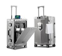 YYW Maleta de aluminio con ruedas giratorias, maleta ligera de policarbonato rígido, maleta de mano con cerradura TSA integrada, con portavasos, puerto USB, soporte para teléfono, Gris, 20inch