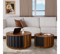 YYZIWYUN Juego De 2 Mesas De Centro Anidadas Mesas Auxiliares Modernas con Forma De Tambor Mesa De Centro Redonda Acanalada con Diseño De Rayas Onduladas para Sala De Estar Y Dormitorio,Brown c