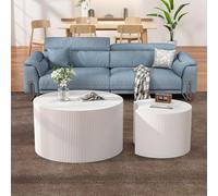 YYZIWYUN Juego De 2 Mesas De Centro Redondas Apilables Mesas De Centro Cilíndricas De Madera Juego De Mesas Auxiliares Circulares Modernas Deal para Sala De Estar, Dormitorio,White d27.5+d19.7in