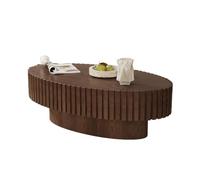 YYZIWYUN Mesa de Centro Redonda de Madera Tipo Tambor, Mesas de Centro Circular Moderna de Madera estriada, Mesa Central estriada Artesanal para Sala de Estar o apartamento,Oval Brown