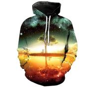 YYZOVBNN Hermosa Sudadera con Capucha Casual con Estampado 3D de Cielo Estrellado y Escena Nocturna de árboles, Ropa Suelta de otoño e Invierno, Jersey de Manga Larga