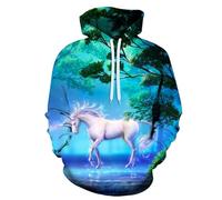 YYZOVBNN Sudadera con Capucha 3D con Paisaje de Caballos Blancas en una Jungla de ensueño, Estilo Callejero Casual Unisex, Talla Grande.