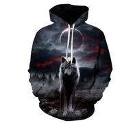 YYZOVBNN Sudadera con Capucha con Estampado 3D de Lobo, Nube roja, Luna y Animal para Hombre y Mujer, Camiseta Deportiva Informal de Moda.