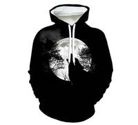 YYZOVBNN Sudadera con Capucha Impresa en 3D con Vista Nocturna de Luna y aullido de Animal, Sudadera con Capucha de Estilo Urbano Genial con Bolsillos Delanteros