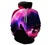 YYZOVBNN Sudadera con Capucha Informal con Estampado 3D de aullido de Lobo y Escena Nocturna de Planeta Rojo, otoño e Invierno, Manga Larga, Ajuste Holgado