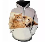 YYZOVBNN Sudadera Holgada de otoño con Estampado 3D de Gato y Perro Animado, Sudadera con Capucha Divertida de Estilo Callejero para Hombre