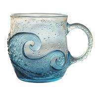 YZBBSH Taza de vidrio con diseño de olas de mar, vidrio soplado a mano de 12 onzas con diseño texturizado de olas oceánicas, taza de café y té con temática artística de playa para los amantes del