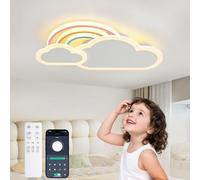 YZBEIMDAI Lampara de Techo Infantil LED, 50CM Lámpara de techo creativa Nubes con arcoiris Regulable con Control Remoto, Lámpara de Techo para Dormitorio de Niños y Niñas, Blanco