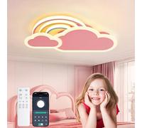 YZBEIMDAI Lampara de Techo Infantil LED, 50CM Lámpara de techo creativa Nubes con arcoiris Regulable con Control Remoto, Lámpara de Techo para Dormitorio de Niños y Niñas, Rosa
