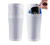 YZDKR 1 Pair Football Shin Pads with Elastic Sleeves Seamless Impact Resistant Soccer Shin Guards para Baloncesto, Fútbol, Running(White,L)