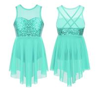 YZDKR Vestido de Ballet con Lentejuelas Brillantes for niñas, sin Mangas, Tul, Danza lírica, Traje de Baile contemporáneo Moderno, Vestido de Leotardo para Actuaciones de Ballet Femenino(Green,6)