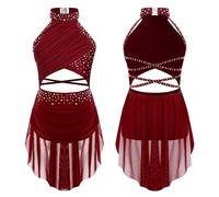 YZDKR Vestido de Leotardo de Danza Moderna Latina lírica for Ballet, Gimnasia rítmica, Patinaje artístico con Diamantes de imitación Brillantes for niñas para Actuaciones de Ballet Femenino(Red,12)