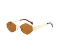 Yzdysg Gafas de sol, marco retro ligero para mujeres, hombres, adolescentes, para uso diario, cosplay, accesorios de fotos de moda, Té con marco dorado, Reference images