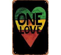 Yzixulet One Love Music Rasta Reggae Heart Peace Roots Poster Retro Metal Tin Vintage Sign 12 X 8 Inch Home Bar Man Cave Wall Decor