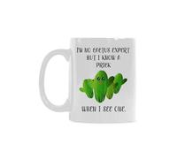 YZLFHO Divertida taza de café de cerámica de 325 ml, con texto en inglés "I'm No Cactus Expert But I Know a Prick When I See One" - Taza de café novedosa para cumpleaños, Navidad, ideas de regalo para