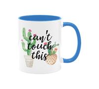 YZLFHO Divertida taza de café de cerámica de 325 ml, regalo para no tocar este gráfico de cactus, 1 paquete, novedosa taza de cumpleaños, Navidad, ideas de regalo para él y ella, mango azul e interior