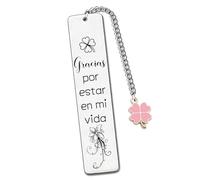 YZLPLP Marcapáginas Metálico con Trébol de 4 Hojas, Frase «Gracias por estar en mi vida» Regalo Agradecimiento para Mujer Hombre Amiga Familia, Detalle Emotivo con Dije de Trébol Rosa