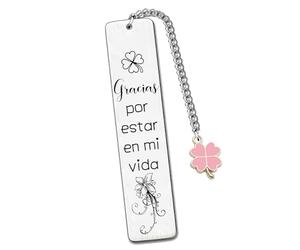 YZLPLP Marcapáginas Metálico con Trébol de 4 Hojas, Frase «Gracias por estar en mi vida» Regalo Agradecimiento para Mujer Hombre Amiga Familia, Detalle Emotivo con Dije de Trébol Rosa