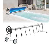 YZNAHRE Enrollador de piscina de aluminio ajustable de 3 a 5,7 m, sistema de enrollado móvil, incluye cintas de fijación y ruedas, enrollador de película para cubrir la piscina solar, cubierta de