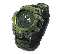 YzoTek 6 en 1 reloj de pulsera de supervivencia al aire libre, deportes de emergencia, resistente al agua primeros auxilios con paracord, brújula, termómetro, silbato, arrancador de fuego, raspador