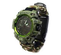 YzoTek 6 en 1 reloj de pulsera de supervivencia al aire libre, deportes de emergencia, resistente al agua primeros auxilios con paracord, brújula, termómetro, silbato, arrancador de fuego, raspador