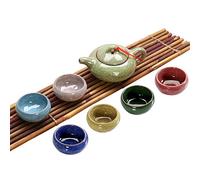 YzoTek - Juego de té de Porcelana de Colores con glaseado de Helado - Juego de té Chino Kung Fu con 6 Tazas de té Multicolores (1,7 onzas) y Tetera (6,8 onzas)