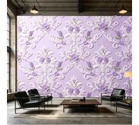 Yzpallescene Mural de pared de tamaño personalizado, elegante patrón floral de damasco morado en relieve 3D, adorno botánico autoadhesivo, tela de pared extraíble, papel tapiz decorativo para sala de