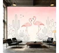 Yzpallescene Mural de pared de tamaño personalizado, flamenco rosa, desierto, cactus, suculentas, acuarela, ilustración autoadhesiva, tela de pared extraíble, papel tapiz para decoración de pared para
