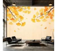 Yzpallescene Mural de pared de tamaño personalizado, hojas de ginkgo biloba doradas, ramas que caen, arte minimalista japonés, arte de la naturaleza, autoadhesivo, tela extraíble, papel tapiz