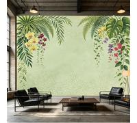 Yzpallescene Mural de pared de tamaño personalizado, hojas de palma tropicales, flores exóticas de orquídeas, patrón de damasco, tela autoadhesiva, extraíble, papel tapiz decorativo para sala de estar