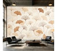 Yzpallescene Mural de pared de tamaño personalizado, minimalista, marrón, hojas de ginkgo biloba, arte de líneas, fondo de acuarela, tela de pared autoadhesiva, papel tapiz extraíble para decoración