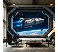 Yzpallescene Mural de pared de tamaño personalizado, nave espacial interestelar, vista del planeta, tela autoadhesiva, extraíble, para decoración de pared para sala de estar, dormitorio