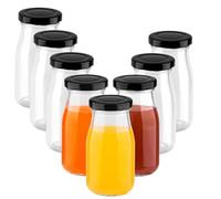 Yzpklhw Botellas de chupito de vidrio con tapas, paquete de 8 mini botellas vacías para chupitos de jengibre, 150 ml, reutilizable, pequeño tarro transparente para jugo, jugo de vidrio transparente