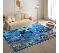 YZQGLHP Alfombra de área DelfíN Alfombra Salon Mundo Submarino Antideslizante Lavable Alfombras Pelo Corto 180x240 cm, para Salón Dormitorio Oficina y Decoración del Hoga