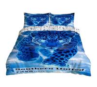 YZQGLHP Animales Salvajes Funda Nórdica Reversible 150x210 cm - para Cama de 90 cm - Set Completo con Fundas de Almohada Estándar 45x75 cm - Microfibra Suave Leopardo Azul