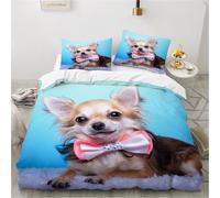 YZQGLHP Chihuahua Funda Nórdica 240x260, Pajarita Rosa Microfibra Juego de Ropa deCama Incluye 1 Funda Edredon + 2 Fundas de Almohada 50x75 (Cama 180)