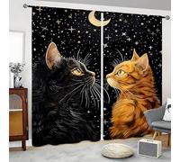 YZQGLHP Cielo Estrellado de Ensueño Cortinas Opacas Paquete de 2, Gato Negra y Naranja Cortina, Puede Proteger contra el Frío y el Calor, Adecuadas para Dormitorios y Salas de Estar, 140An x 245Al cm