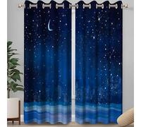 YZQGLHP Cielo Nocturno Azul Cortinas Opacas Paquete de 2, Estrellas y Luna Cortina, Puede Proteger contra el Frío y el Calor, Adecuadas para Dormitorios y Salas de Estar, 140An x 175Al cm