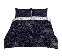 YZQGLHP Crisantemo Dorado Funda Nórdica Reversible Individual 135x200 cm - para Cama 80/90 cm - Microfibra 2 Diseños - Incluye 2 Fundas de Almohada ESTÁNDAR 45x75 cm Azul de Aguas Profundas