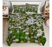 YZQGLHP Edredón Plumón 3D Margarita Edredón Microfibra Suave Deberes De Primavera Juego de Ropa de Cama Duradera para Todas Las Estaciones, Lavable a Máquina, 180 x 200 cm, 4 Fundas Almohada