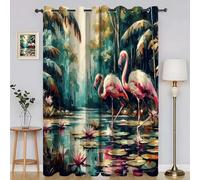 YZQGLHP Flamenco Rosa Cortinas Opacas Paquete de 2, Flores de Loto, Hojas de Loto Cortina, Puede Proteger contra el Frío y el Calor, Adecuadas para Dormitorios y Salas de Estar, 75An x 166Al cm