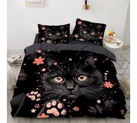 YZQGLHP Gato Negro Funda Nórdica 180x220, Huellas de Patas de Gato Microfibra Juego de Ropa deCama Incluye 1 Funda Edredon + 2 Fundas de Almohada 50x75 (Cama 105)